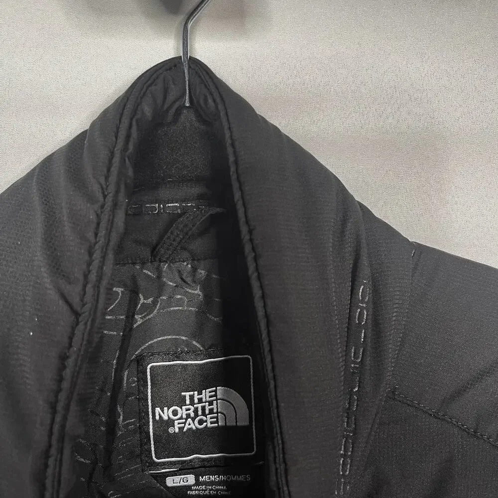 The North Face Mens Large L Black Tonal Striped Puffer Jacket Full Zip Pockets